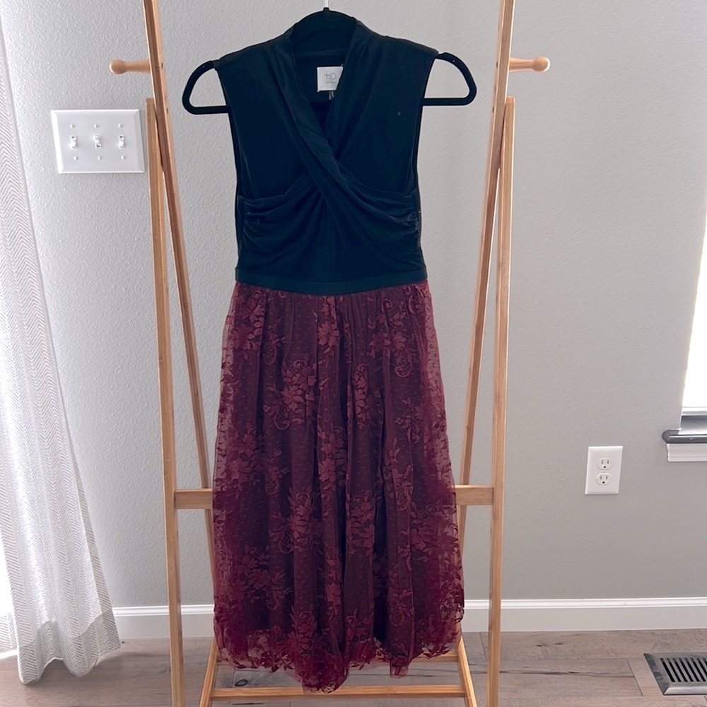 Anthropologie HD in Paris Darla Tulle Dress Black & Burgundy Size XSP